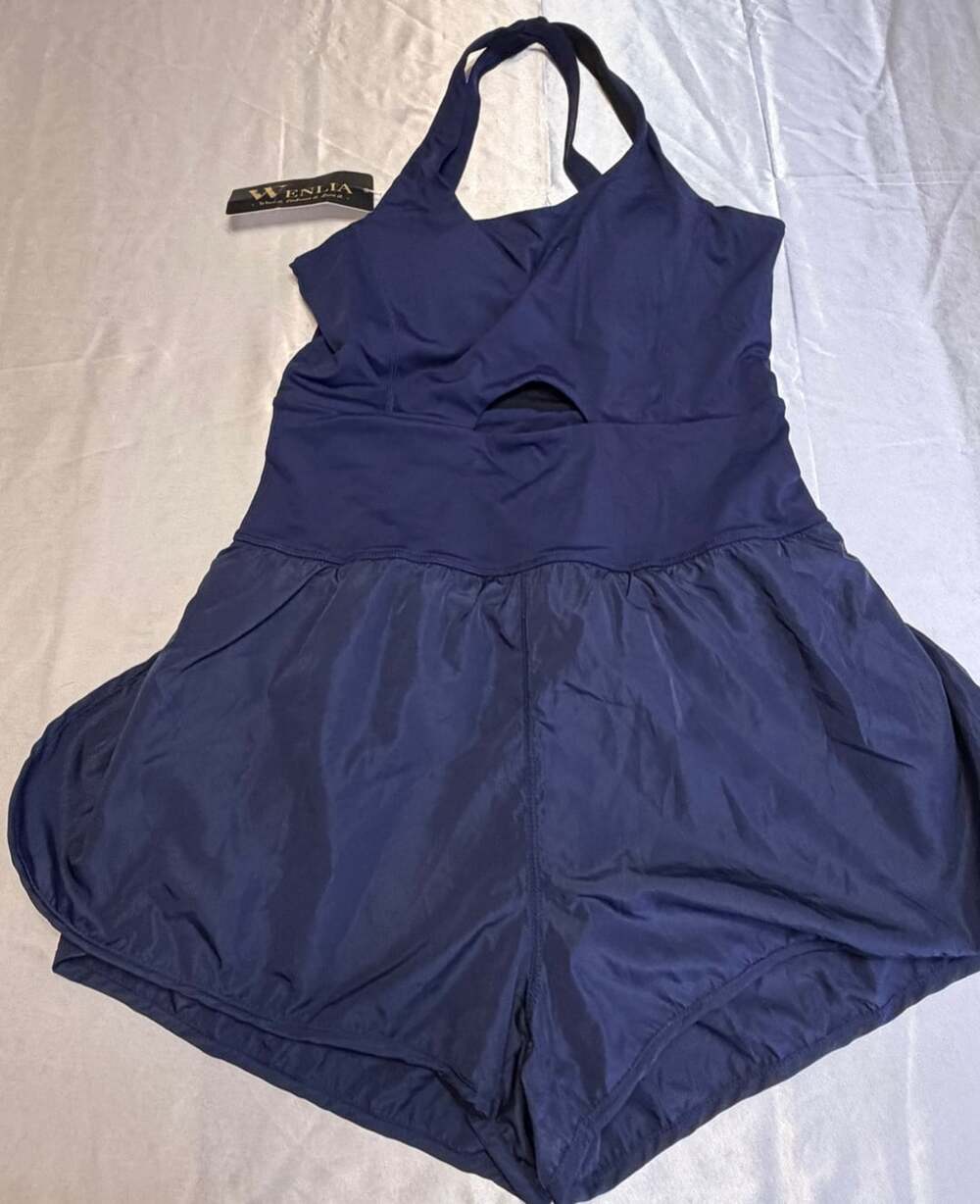 WENLIA Women's Navy Blue Halter Athletic Romper Skort Dress Size M